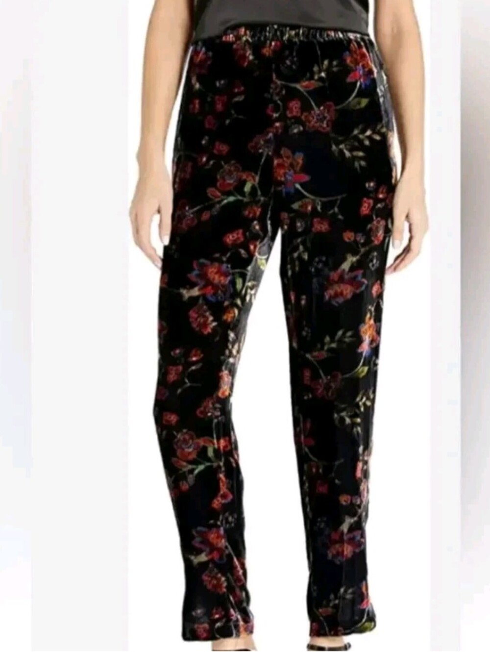 Johnny Was Jade Moonlight Velvet Dark Floral Tapered Leg Size Large